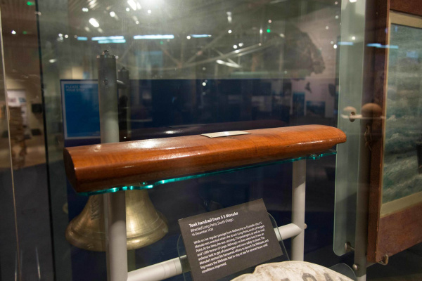 Teak handrail from the SS Manuka in the Southern Land, Southern People gallery